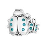 Set of 2 Insect Garden Ladybugs Red CZ Dangle Charm Bead Enamel Sterling Silver - Image 2