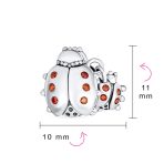 Set of 2 Insect Garden Ladybugs Red CZ Dangle Charm Bead Enamel Sterling Silver - Image 4
