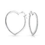 Inside Out Cubic Zirconia Pave CZ Large Heart Shaped Hoop Earrings 1.5 Inch Diameter