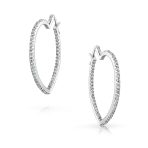 Inside Out Cubic Zirconia Pave CZ Large Heart Shaped Hoop Earrings 1.5 Inch Diameter - Image 2
