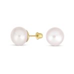 Tiny 10K Gold Freshwater Cultured Button Pearl Stud Earrings June Birthstone - Image 2