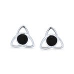 Black Onyx Amber Gemstone Trinity Knot Stud Earrings Silver - Image 2