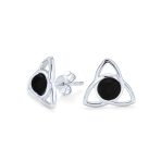 Black Onyx Amber Gemstone Trinity Knot Stud Earrings Silver