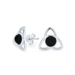 Black Onyx Amber Gemstone Trinity Knot Stud Earrings Silver