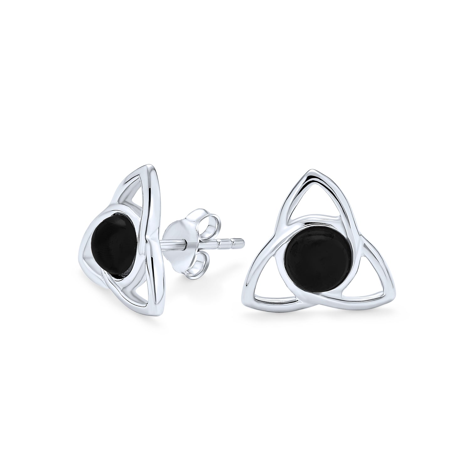 irish-celtic-trinity-knot-earrings_pmr-s21387ox_2 Black Onyx Amber Gemstone Trinity Knot Stud Earrings Silver - Image 1