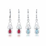 Set of 2 Celtic Love Knot Oval Blue Topaz & Simulated Red Ruby Dangle Earrings
