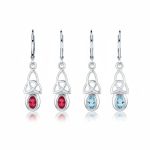 Set of 2 Celtic Love Knot Oval Blue Topaz & Simulated Red Ruby Dangle Earrings