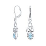 Set of 2 Celtic Love Knot Oval Blue Topaz & Simulated Red Ruby Dangle Earrings - Image 6