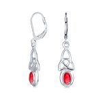 Set of 2 Celtic Love Knot Oval Blue Topaz & Simulated Red Ruby Dangle Earrings - Image 3