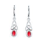 Oval Bezel Set Ruby Red CZ Celtic Love Knot Dangle Earrings .925 Sterling Silver Leverback - Image 2