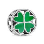 Good Luck Green Clover Heart Charm Bead Sterling Silver Fits European Bracelet