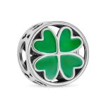 Good Luck Green Clover Heart Charm Bead Sterling Silver Fits European Bracelet