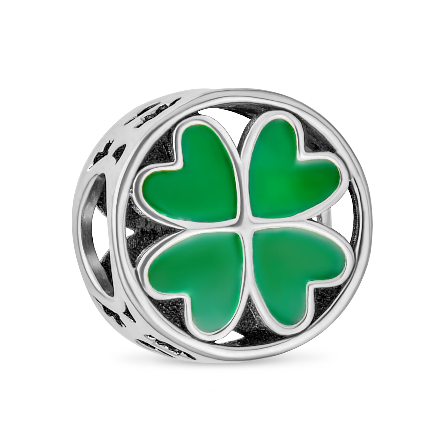 irish-shamrock-clover-charm-bead_pbx-he-1320-g-d Good Luck Green Clover Heart Charm Bead Sterling Silver Fits European Bracelet - Image 1