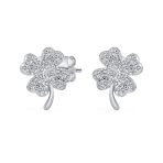 Luck of the Irish CZ Stud Earrings: Shamrock Clover Charm in Sterling Silver