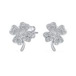 Luck of the Irish CZ Stud Earrings: Shamrock Clover Charm in Sterling Silver