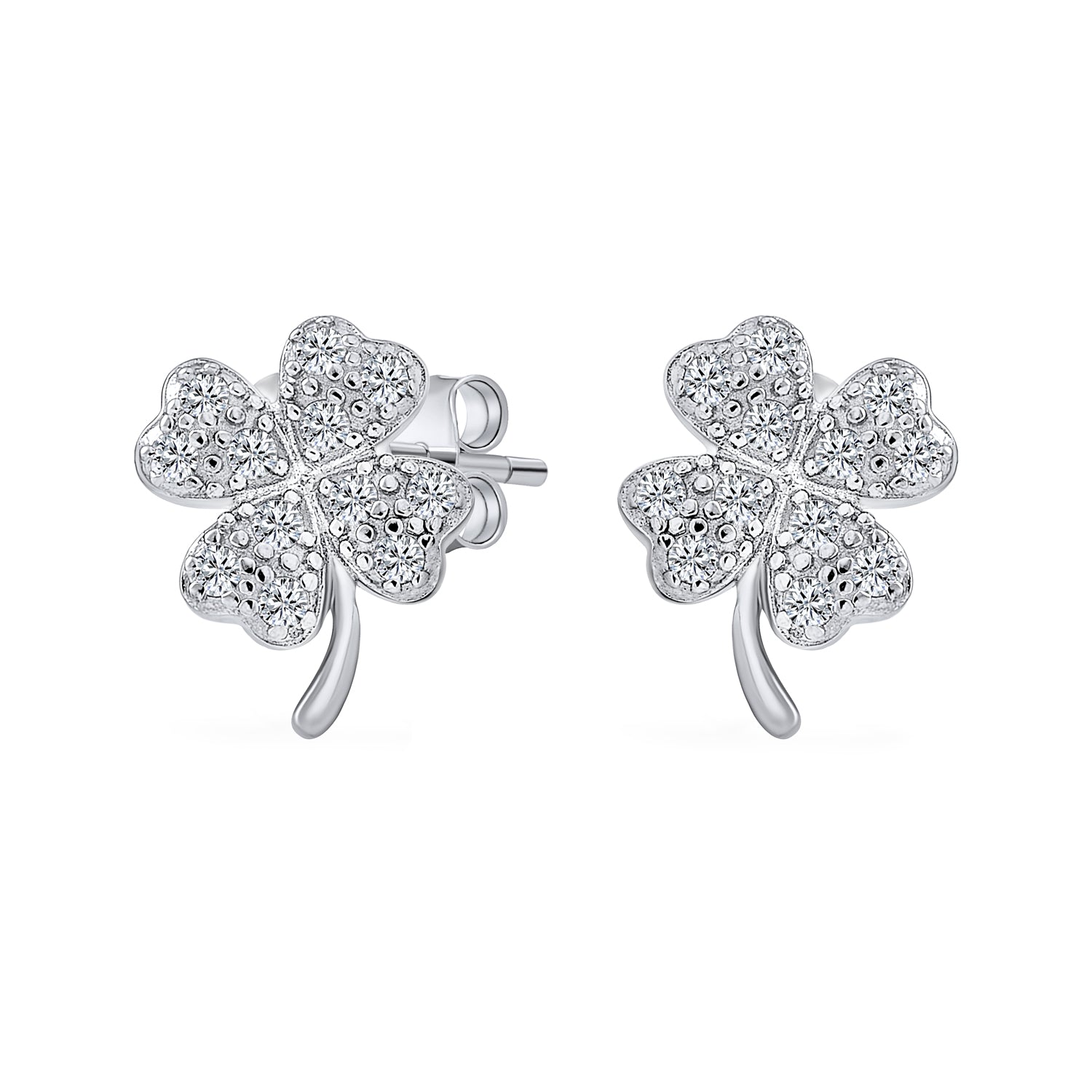 irish-silver-earring-shamrock-clover-cz-pk-7111-114_1 Luck of the Irish CZ Stud Earrings: Shamrock Clover Charm in Sterling Silver - Image 1