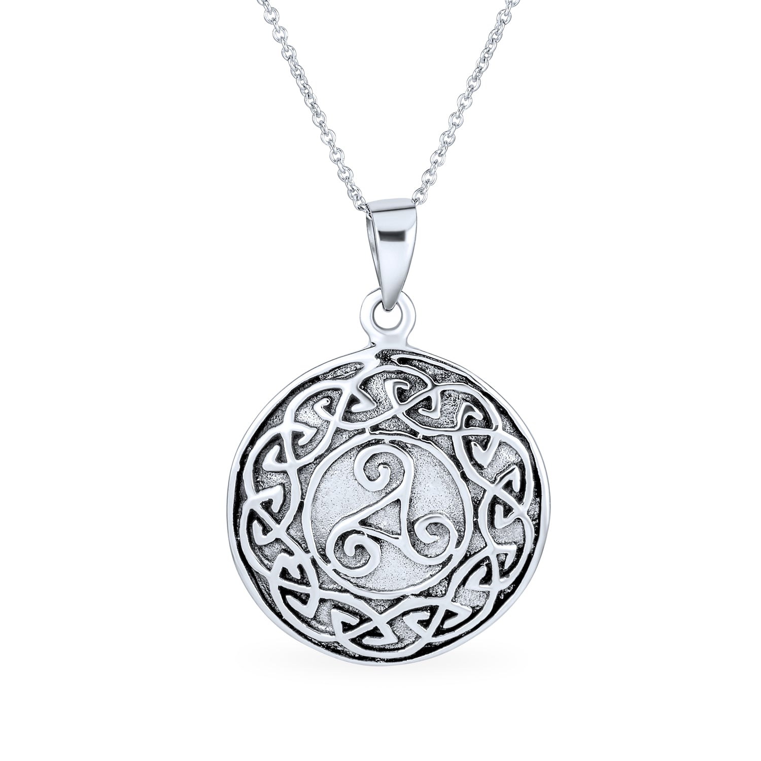 irish-sterling-celtic-knot-medallion-pendant_sstr-ckp-az_1 Ancient Viking Celtic Triquetra Triskele Pendant Necklace in Oxidized Silver - Image 1