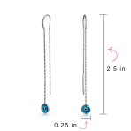 Blue Nazar Evil Eye Murano Glass Dangle Earrings Thin Chain  Sterling Silver - Image 4