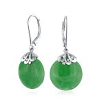 Set of 2 Filigree Lever Back Gemstones Turquoise & Jade Disc Dangle Earrings - Image 3