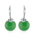 Set of 2 Filigree Lever Back Gemstones Turquoise & Jade Disc Dangle Earrings - Image 4