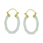 Big Bamboo Asian Design Green Jade Hoop Earrings Gold Plated .925 Sterling Silver 1.2 Inch Diameter - Image 4