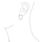 Big Bamboo Asian Design Green Jade Hoop Earrings Gold Plated .925 Sterling Silver 1.2 Inch Diameter - Image 6