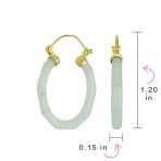 Big Bamboo Asian Design Green Jade Hoop Earrings Gold Plated .925 Sterling Silver 1.2 Inch Diameter - Image 8
