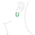 Big Bamboo Asian Design Green Jade Hoop Earrings Gold Plated .925 Sterling Silver 1.2 Inch Diameter - Image 5