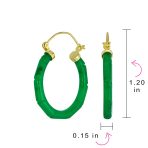 Big Bamboo Asian Design Green Jade Hoop Earrings Gold Plated .925 Sterling Silver 1.2 Inch Diameter - Image 7