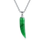 Protection Tooth Amulet Green Jade Gemstone Pendant Necklace