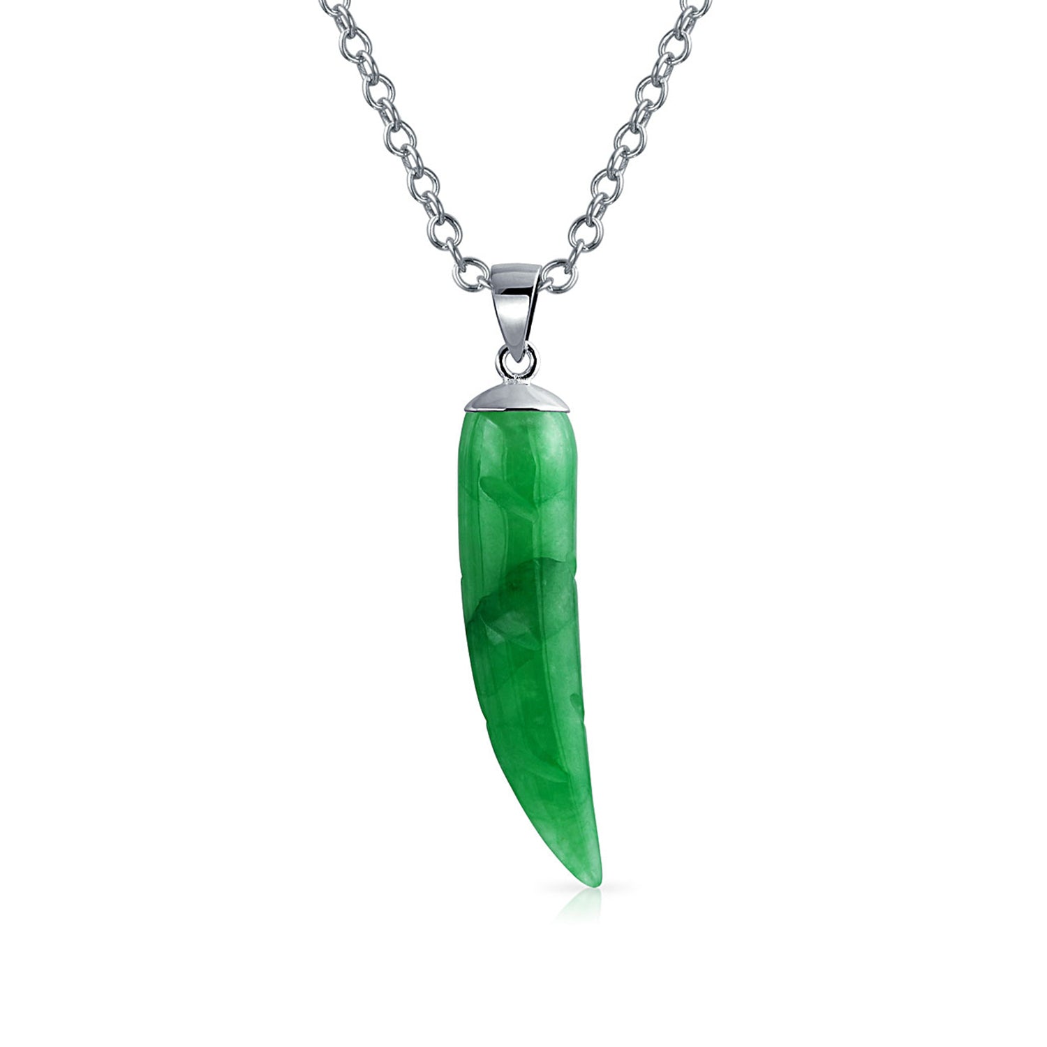 jade-italian-horn-pendant-silver_wj-swp5719-03gj_1 Protection Tooth Amulet Green Jade Gemstone Pendant Necklace - Image 1