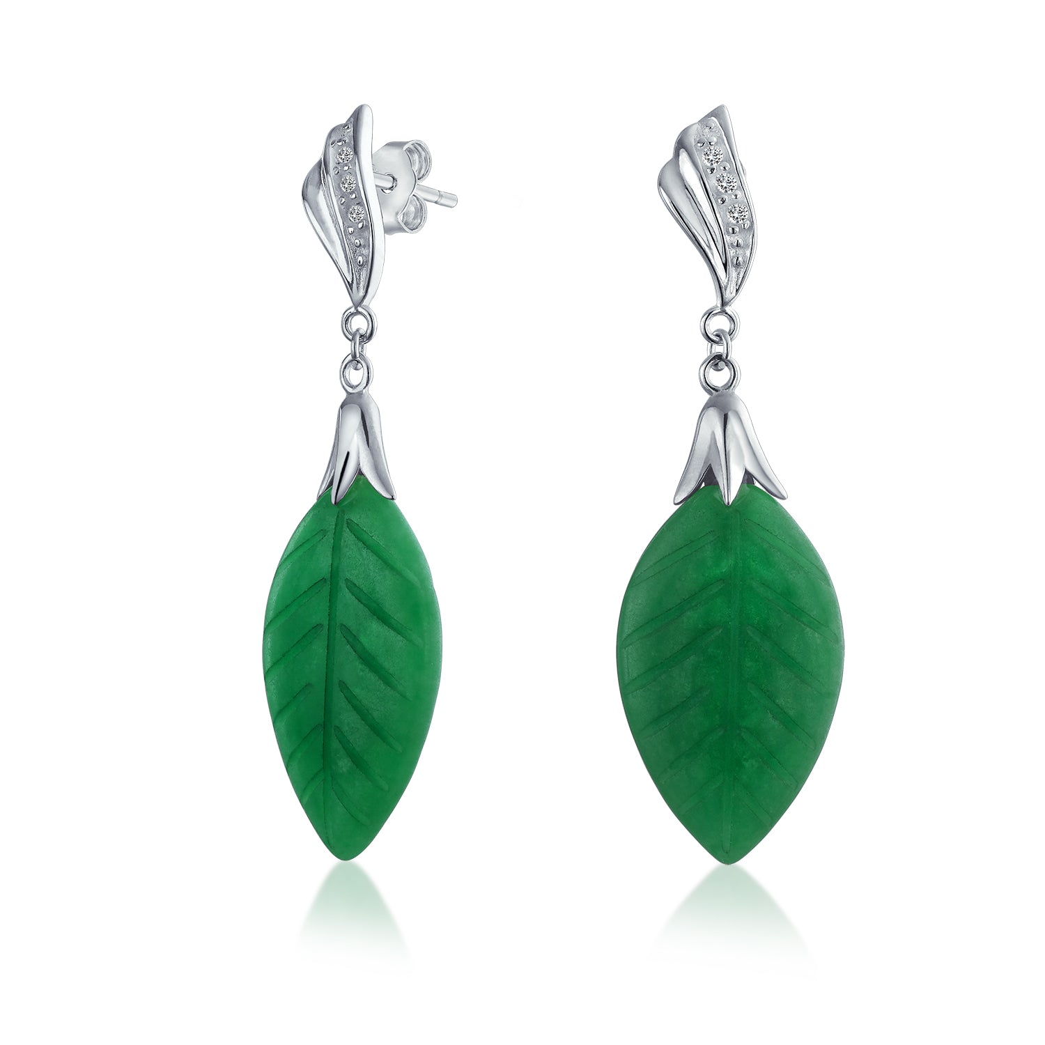 jade-leaf-silver-dangle-earrings_wj-swe0236jr-az_1 Native American Carved Leaf Green Dangle Gemstone Earrings in Sterling Silver - Image 1
