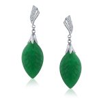 Native American Carved Leaf Green Dangle Gemstone Earrings in Sterling Silver - Image 2