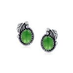 Native American Style Gemstone Bezel Leaf Rope Stud Earrings in Sterling Silver - Image 10