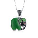 Boho Elephant Pendant Necklace Lapis Jade Turquoise Inlay - Image 2