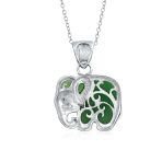 Boho Elephant Pendant Necklace Lapis Jade Turquoise Inlay - Image 5