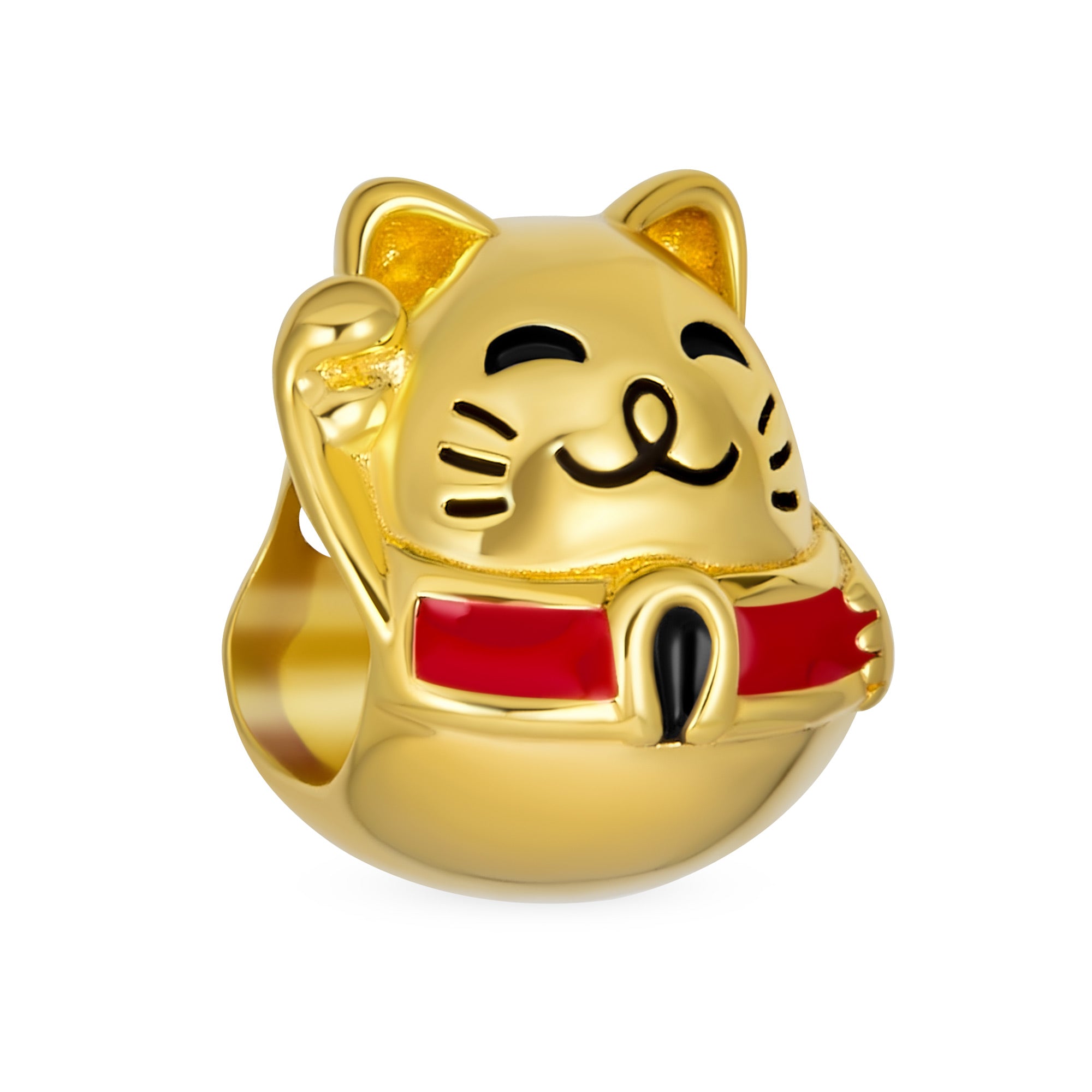 japanese-good-fortune-lucky-cat-charm-pbx-hs-1736-az_01 Yellow Maneki Neko Lucky Cat Charm Bead 14K Gold Plated Fits European Bracelet - Image 1