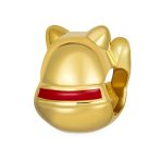 Yellow Maneki Neko Lucky Cat Charm Bead 14K Gold Plated Fits European Bracelet - Image 2