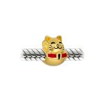 Yellow Maneki Neko Lucky Cat Charm Bead 14K Gold Plated Fits European Bracelet - Image 3