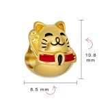 Yellow Maneki Neko Lucky Cat Charm Bead 14K Gold Plated Fits European Bracelet - Image 4