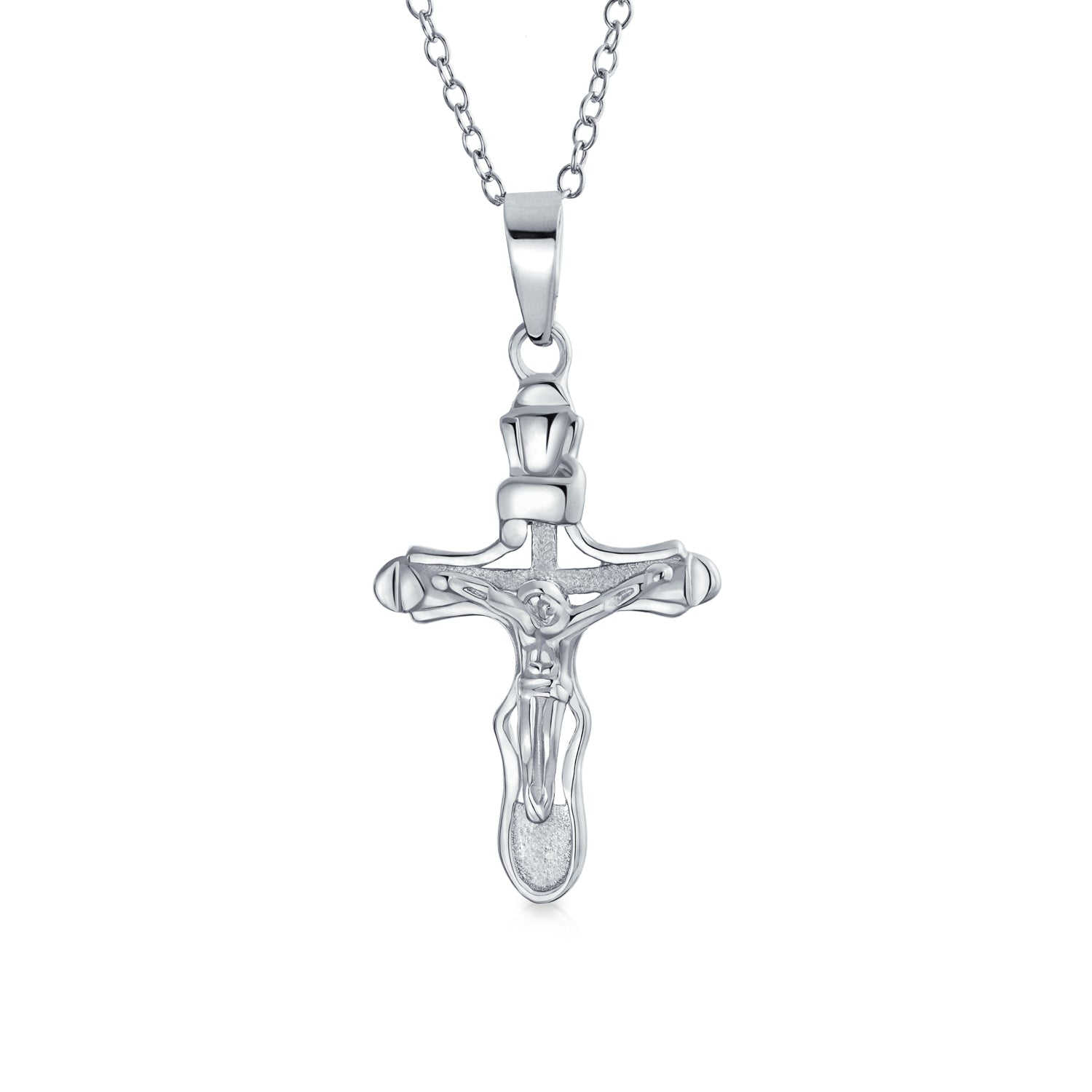 jesus-cross-crucifix-silver-necklace_yc-ycp704_1 Religious Jesus Passion Crucifix Cross Pendant Necklace Matte .925 Sterling Silver 18 Inch - Image 1