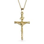 Traditional Jesus Inri Crucifix Cross Pendant Necklace Two Tone 18K Gold Plated - Image 2