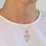 Traditional Jesus Inri Crucifix Cross Pendant Necklace Two Tone 18K Gold Plated - Image 3