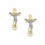 Christian Jesus Crucifix 14K Gold Stud Earrings Screwback - Image 2