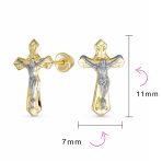 Christian Jesus Crucifix 14K Gold Stud Earrings Screwback - Image 4