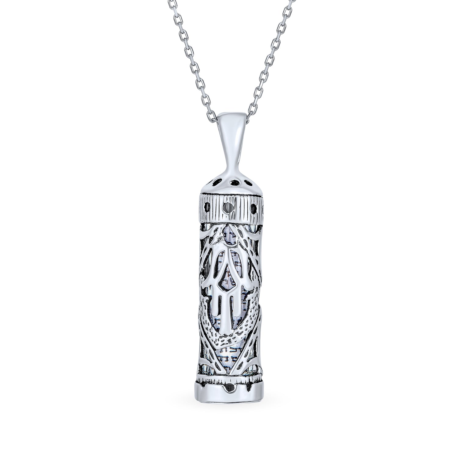 jewish-hamsa-pendant-sterling-silver-necklace_iy-mez15_1 Hanukkah Magen Judaic Hamsa Hand Pendant Necklace in Sterling Silver - Image 1
