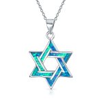 Magen Judaic Jewelry Inlay Created Blue Opal Star Of David Pendant Necklace .925 Sterling Silver - Image 2