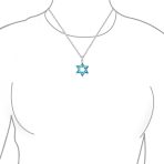 Magen Judaic Jewelry Inlay Created Blue Opal Star Of David Pendant Necklace .925 Sterling Silver - Image 6