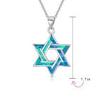 Magen Judaic Jewelry Inlay Created Blue Opal Star Of David Pendant Necklace .925 Sterling Silver - Image 8