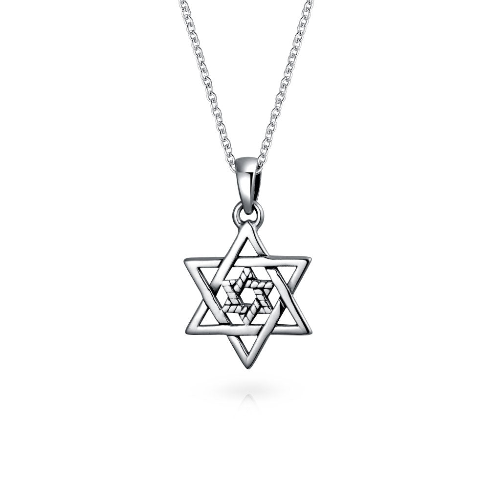 jewish-star-necklace-sterling-silver_ps-tse678-18_1 Small Hanukkah Magen Judaica Star Of David Pendant Necklace in Sterling Silver - Image 1